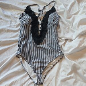 Striped Black and White Kids One Piece